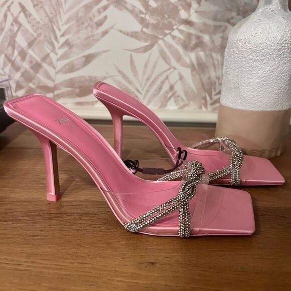 🆕 NWT Zara Square Toe Heels with Rhinestone Accents Size 41/ US 10 - Picture 5 of 9